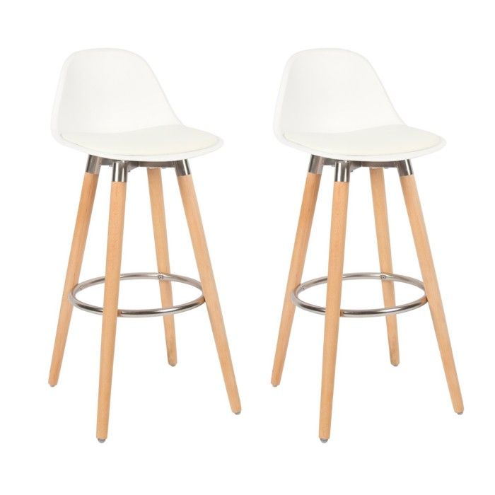Lot de 2 Tabourets de Bar - Box and Beyond - Hauteur 91 cm - Bois Métal et Plastique Blanc - Repose-pieds Lot de 2 Tabourets de Bar - Box and Beyond - Hauteur 91 cm - Bois Métal et Plastique Blanc - Repose-pieds