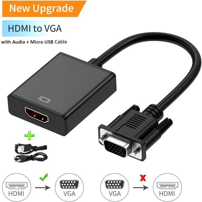 PS4/3 Xbox etc iNassen HDMI vers VGA 1080p Convertisseur Adaptateur HDMI Mâle vers VGA Femelle pour PC,Raspberry Pi,Ordinateur Portable,HDTV Projecteurs,TV Box