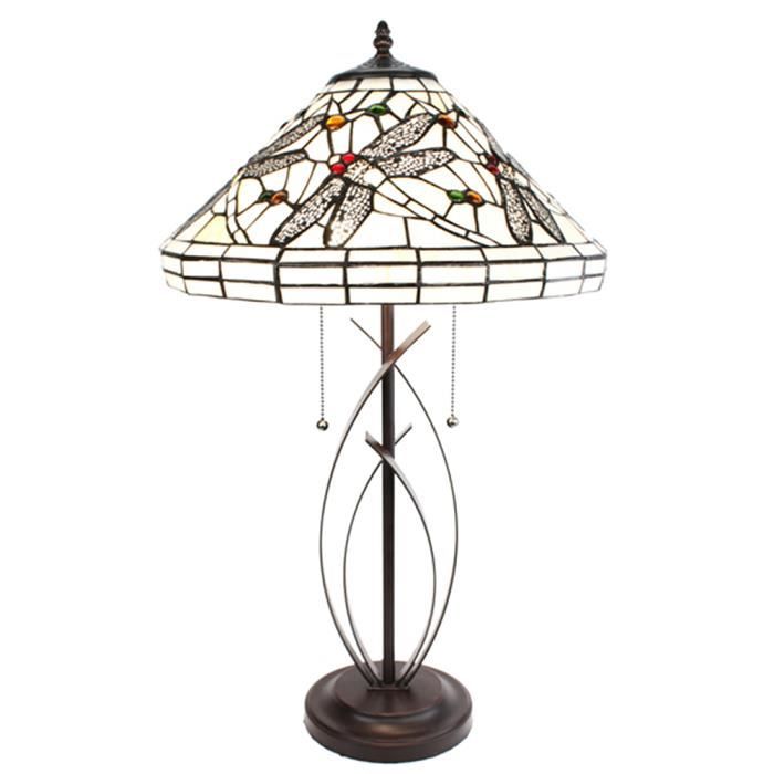 Lampe de table Tiffany Ø 41x69 cm Beige Noir Verre Métal Rond Libellule 5LL-6287