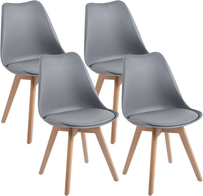 DEWINNER Chaises de Salle à Manger Catherina Chaise de Bureau rétro Assise rembourrée en hêtre Massif (Gris Lot de 4)