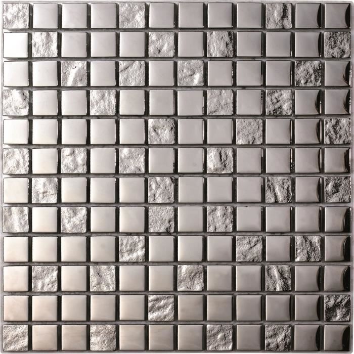 Carrelage mosaïque en acier inoxydable. Argent. Finition acier brossé