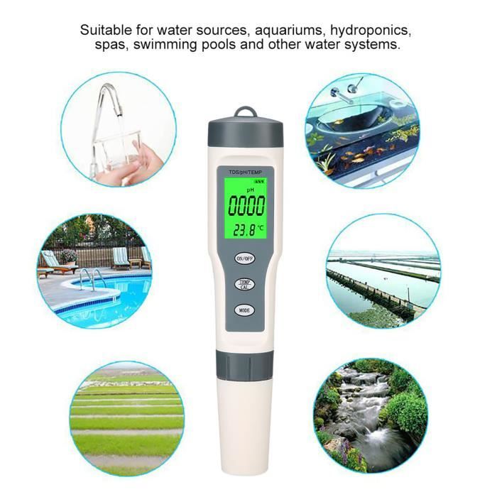 Flysocks Testeur D'Eau Numérique 4 En 1 PH TDS EC Température - Étalonnage Auto IP67 Piscine Aquarium