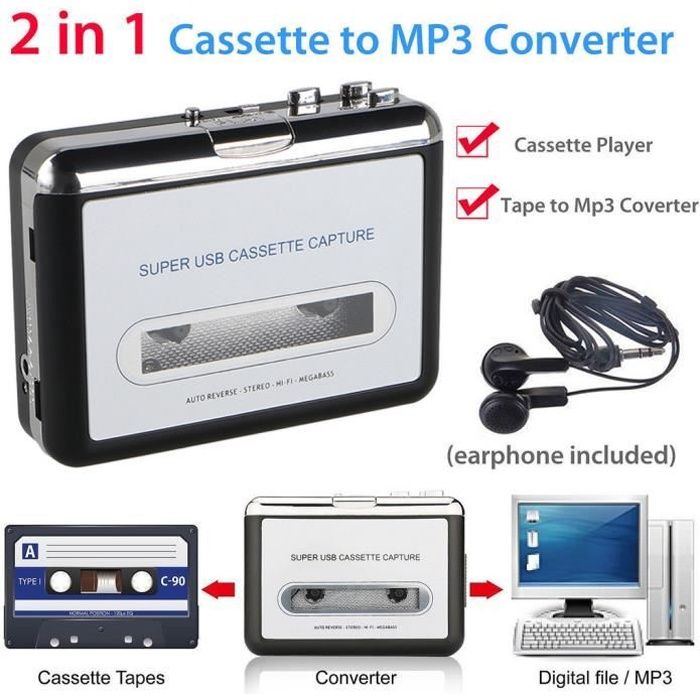 Cassette USB vers PC Convertisseur de fichiers numérique CD MP3 Capture