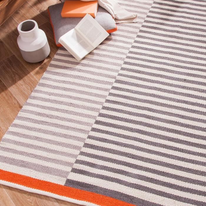 Tapis Design Rayé Multicolore Couleurs Vives Fait Main, 100% Laine Par Ligne Pure
