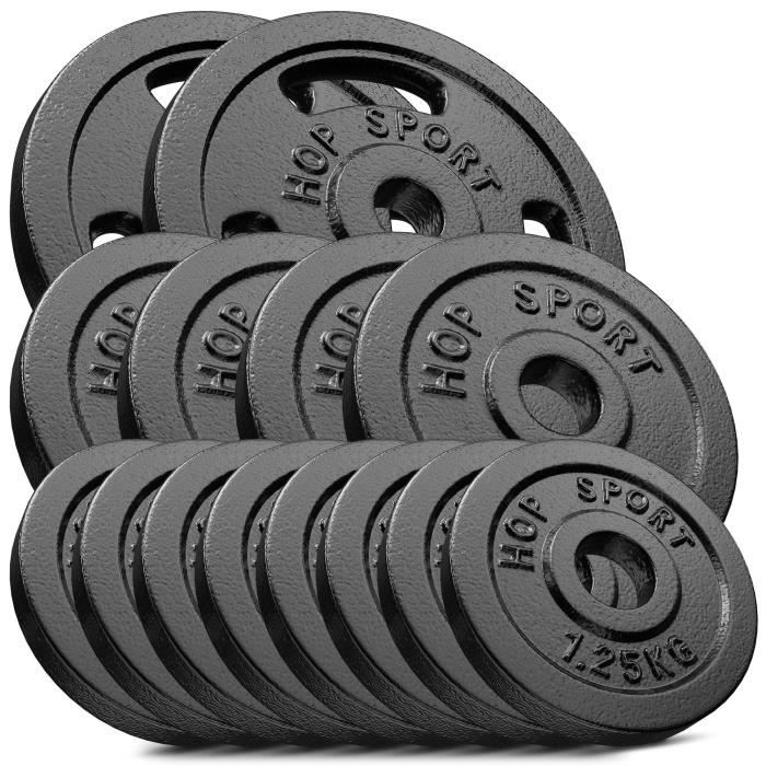 Hop-Sport Disques de poids en fonte 30kg Ensemble de disques dhaltères Alésage 30/31mm Haltérophilie 2x5 kg 4x25 kg 8x125 kg