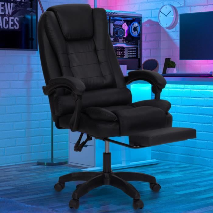 IDMARKET Fauteuil de gaming bureau JIM, avec assise rembourrée grand confort et repose-pied noir