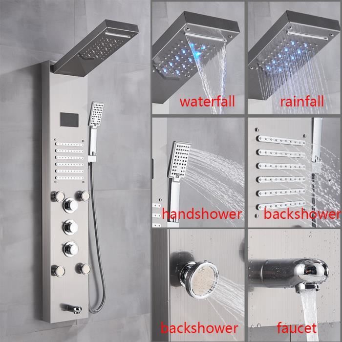 Colonne De Douche Noir Mat – Pluie, Massage, 6 Jets, Thermostatique – Neuve