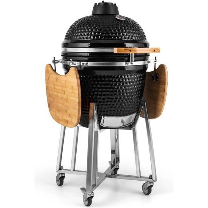 Barbecue charbon - Klarstein Kingsize Kamado - en céramique 21" - Barbecue fumoir - Grill - Smoker - thermomètre - Noir