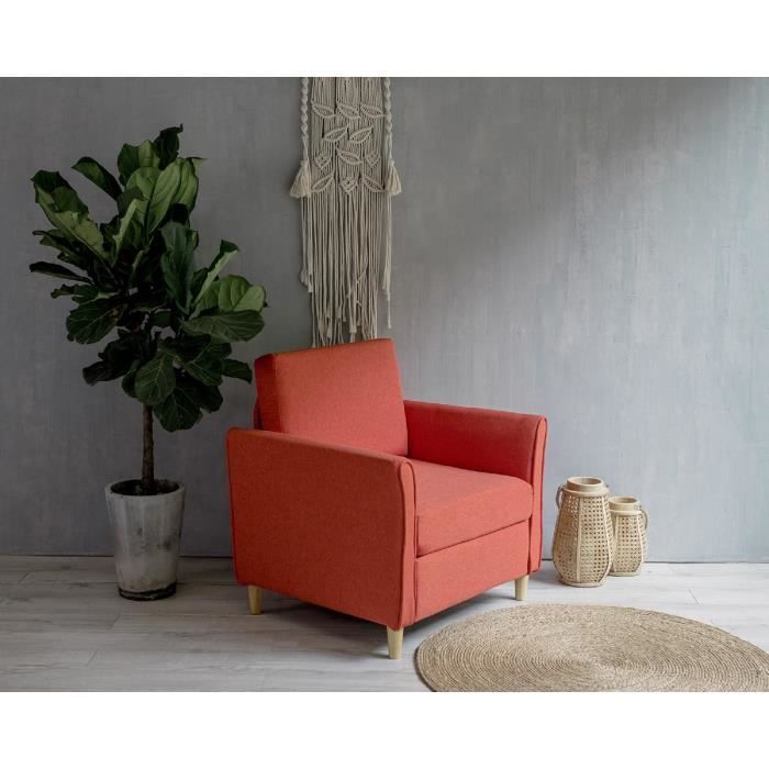 Laxllent Canapé Simple,80x71x81cm,Orange,Surface en Tissu Imitation Lin,Pieds en Bois,Montage Facile,Canapé 1 Place pour Appartement