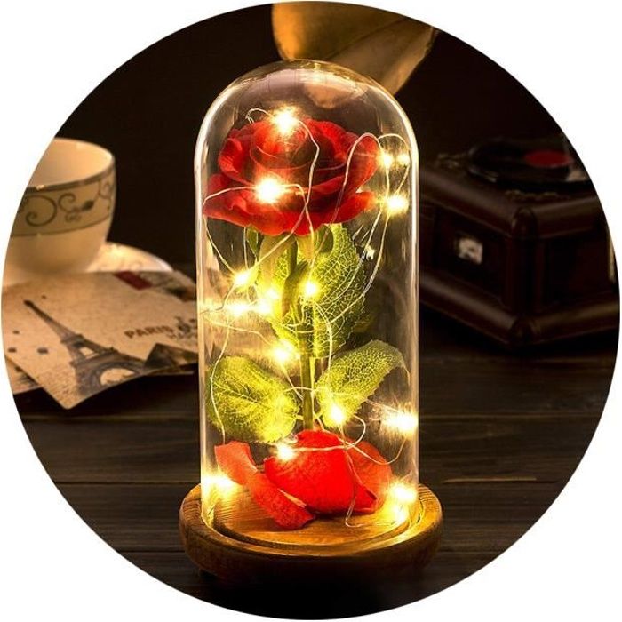 F/ête danniversaire Cadeau De La Saint-Valentin Cadeau pour Maman Anniversaire De Mariage and F/ête des M/ères HOHO TIME Rose Rouge Eternelle Lumi/ères LED Fleurs Artificielle Rose