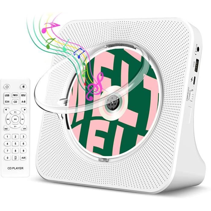 Lecteur CD Bluetooth 5.0, Lecteur CD de Bureau Haut-parleurs intégrés avec télécommande Radio FM Minuteur Port Casque USB AUX