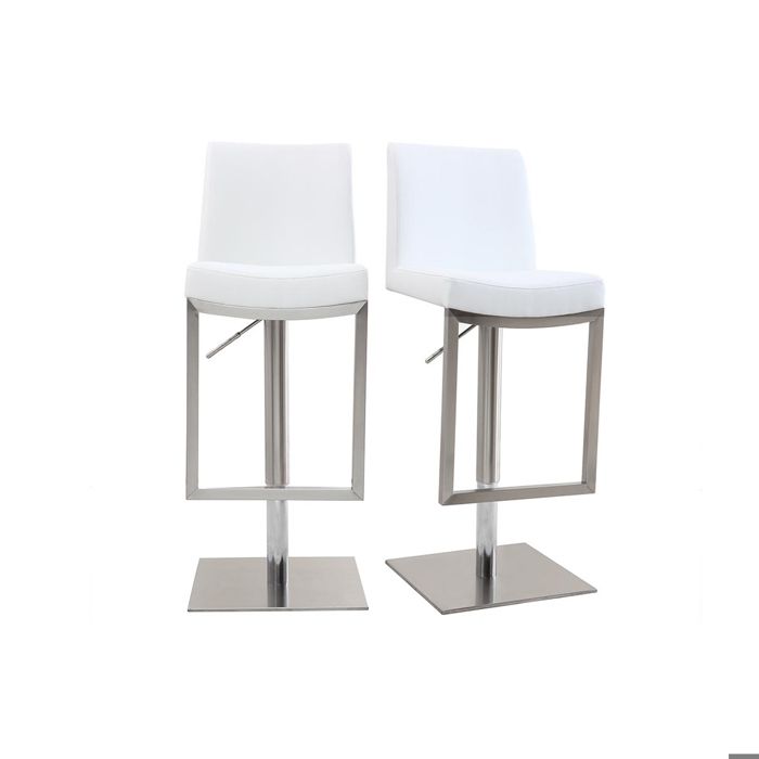 Miliboo - Tabourets de bar relevables blanc et acier chromé (lot de 2) KYLE