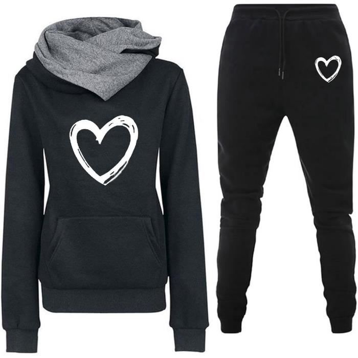 Ensemble Jogging Sport Femme AUTREMENT Noir Grande Taille Imprime Heartbeat