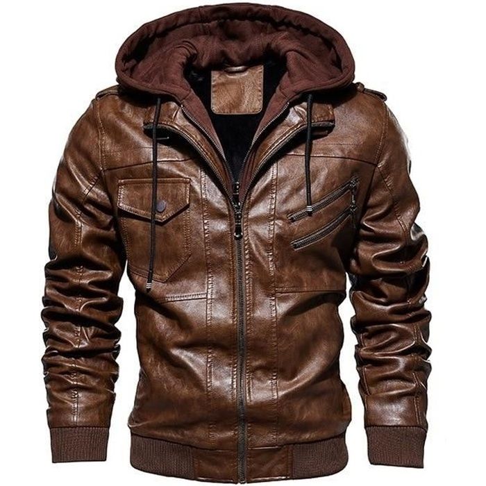 Zencart Morce Veste En Cuir à Capuche Pour Hommes Veste De Moto En Cuir ...