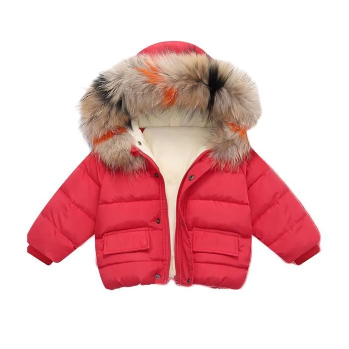 L SERVER Manteau Enfant Fille Épais Polaire Hiver Avec Capuche Fourrure - Veste Chaude Coupe-Vent