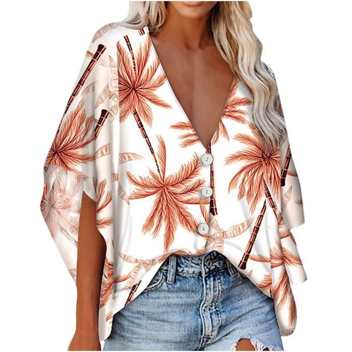 Chemisier Blouse Liquette T-Shirt Femme Décontracté En Mousseline De Soie À  Col V Et Manches Chauve-Souris JPO Orange Orange - Cdiscount Prêt-à-Porter