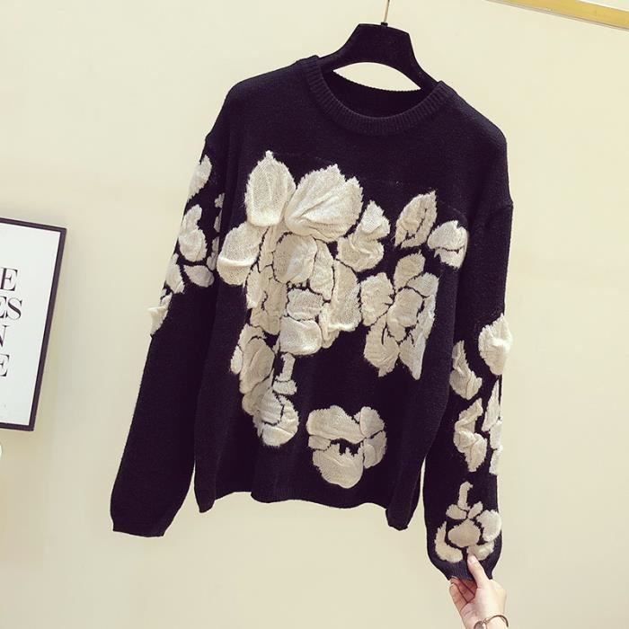 Pull très tendance noir à fleurs blanches – neuf - Vêtements