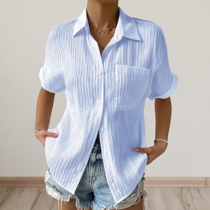 CHEMISIER BLOUSE LIQUETTE Chemise Femme Sweat Absorbant Couleur Unie Tendance Col Rabattu Casual Chemise Femme style Blue Blue Cdiscount Pret a Porter