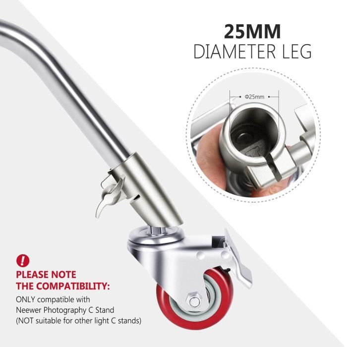 Lot De 3 Roulettes Pivotantes 75mm Pour Support C Neewer - Métal Et Caoutchouc Argent
