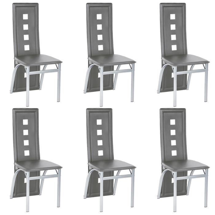 chaises de salle à manger ohmg - lot de 6 - cuir artificiel - gris - classique - intemporel - laqué