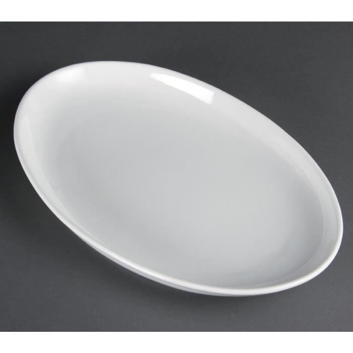 Assiettes creuses ovales en porcelaine blanche Olympia 365 x 235 mm - Lot de 2