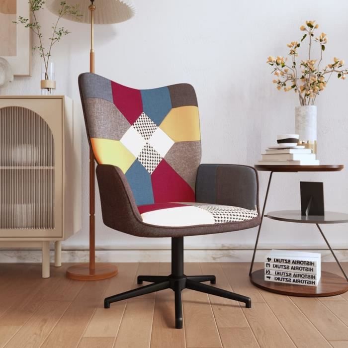 686prime- fauteuil club salle de séjour contemporain - chaise de relaxation patchwork tissu - 62 x 68 x 98 cm