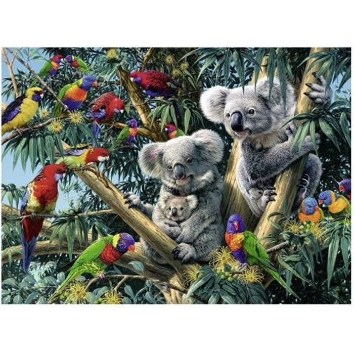 puzzle famille de koalas et perroquets dans l arbre 500 pieces - ravensburger - puzzle animaux de la foret