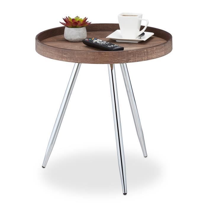 guéridon rond - relaxdays - 10038032-58 - métal - marron - contemporain - design - aspect bois
