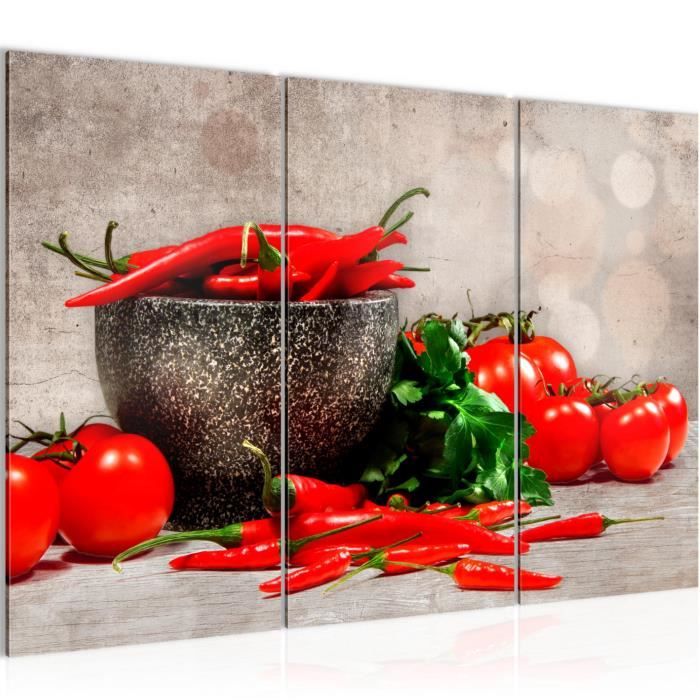 Runa art Tableau Décoration Murale Cuisine Légumes 120x80 cm - 3 Panneaux Deco Toile Prêt à Accrocher 005831c