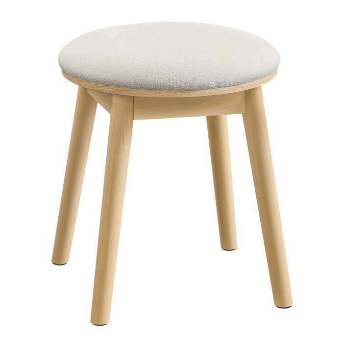 Tabouret de Coiffeuse Pieds Antidérapants Style Bohème Blanc Crème et Beige Chêne Tabouret de Coiffeuse Pieds Antidérapants Style Bohème Blanc Crème et Beige Chêne