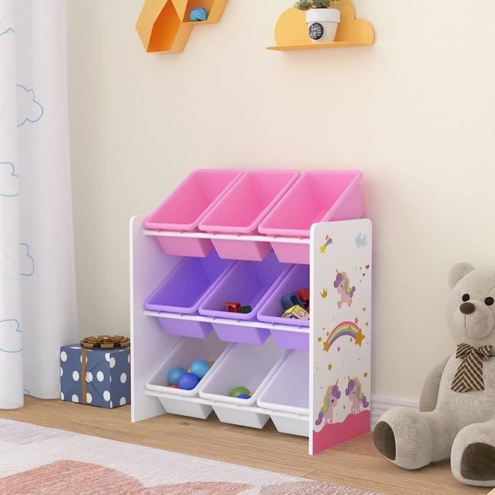 Étagère Rangement Enfant Avec 3 Compartiments + Tiroir Sur Roulettes – Meuble 70x63x30 Cm, Coins Arrondis, Motif Aqua Dream – Blanc - 3