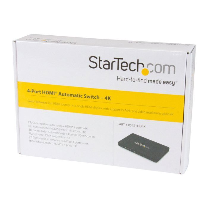 Commutateur HDMI 2x1-4K 30Hz VS221HD4K StarTech.com Switch vid/éo HDMI automatique /à 2 ports avec bo/îtier en aluminium et support MHL