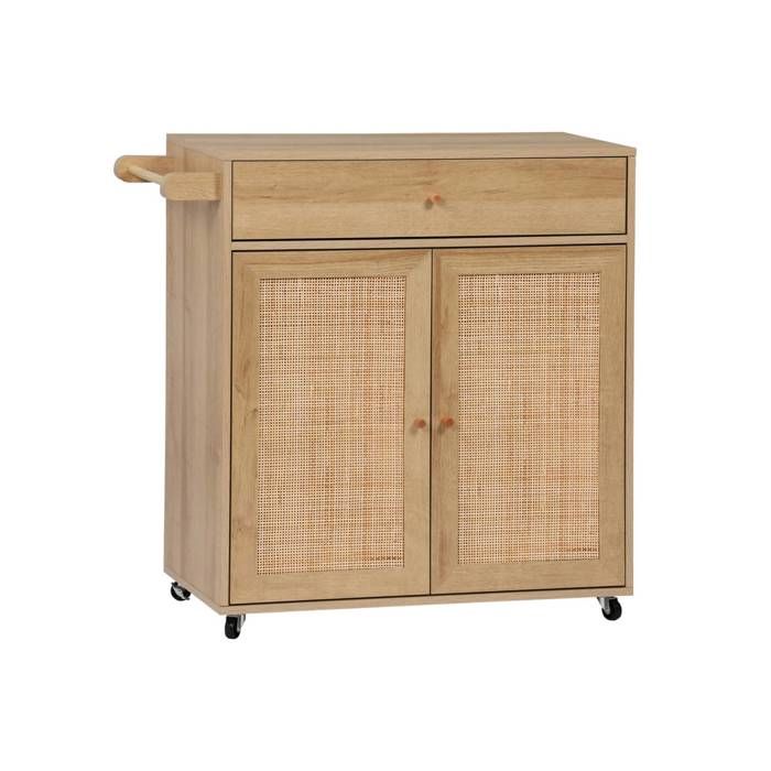 sweeek - Desserte de cuisine décor bois et cannage 1 poignée 1 tiroir 2 portes BOHÈME sweeek - Desserte de cuisine décor bois et cannage 1 poignée 1 tiroir 2 portes BOHÈME