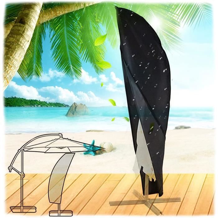 Housse Parasol Déporté Imperméable 265 Cm - Bâche Protection Oxford Anti-UV Anti-Poussière Avec Barre Télescopique - Taupe