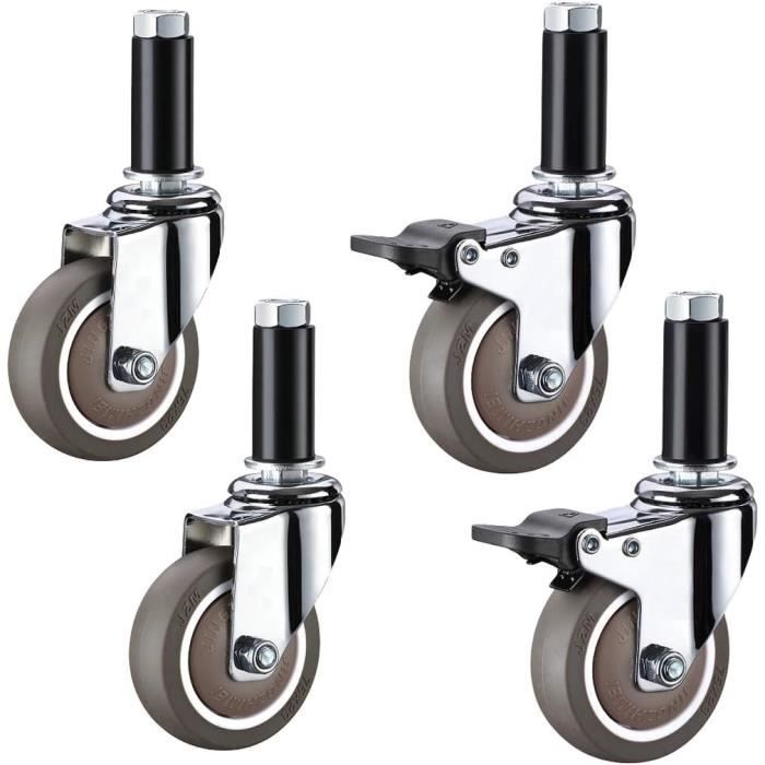 4 Roulettes Pivotantes DSL 100 Mm Avec Frein – Caoutchouc, Charge Lourde