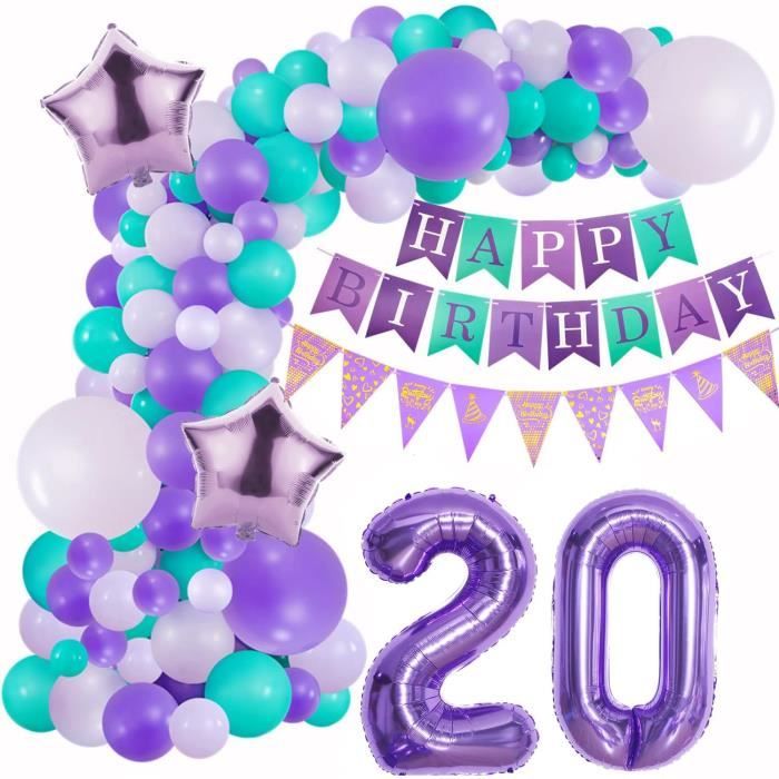 Décoration Anniversaire 20 Ans Koliphy - Banderole Violet Noir 180x110cm - Pour Fête Homme Ou Femme