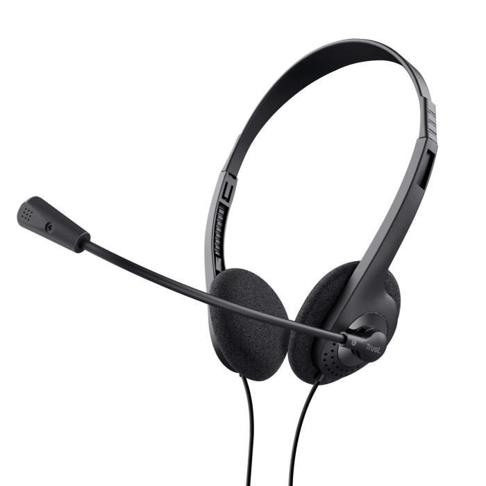 Trust Primo Casque PC Léger avec Micro Fléxible, Jack 3.5mm, Pour Télétravail, Visioconférence, Casque Audio Filaire Pour Ordinateur