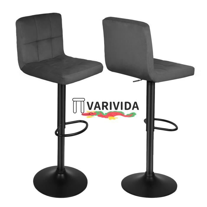 varivida 2pc chaises bistrot en velours,tabourets de bar (gris foncé)