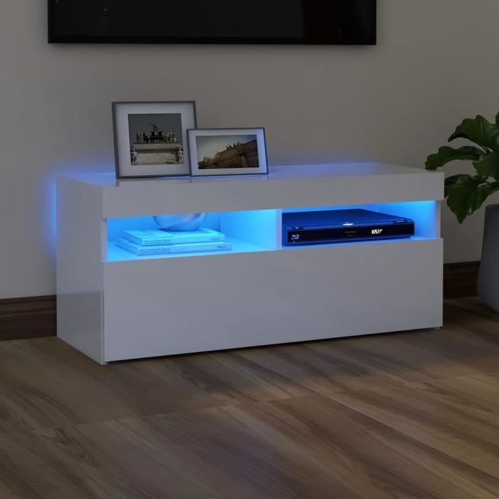 VX - Meuble TV avec lumières LED blanc brillant 90x35x40 cm