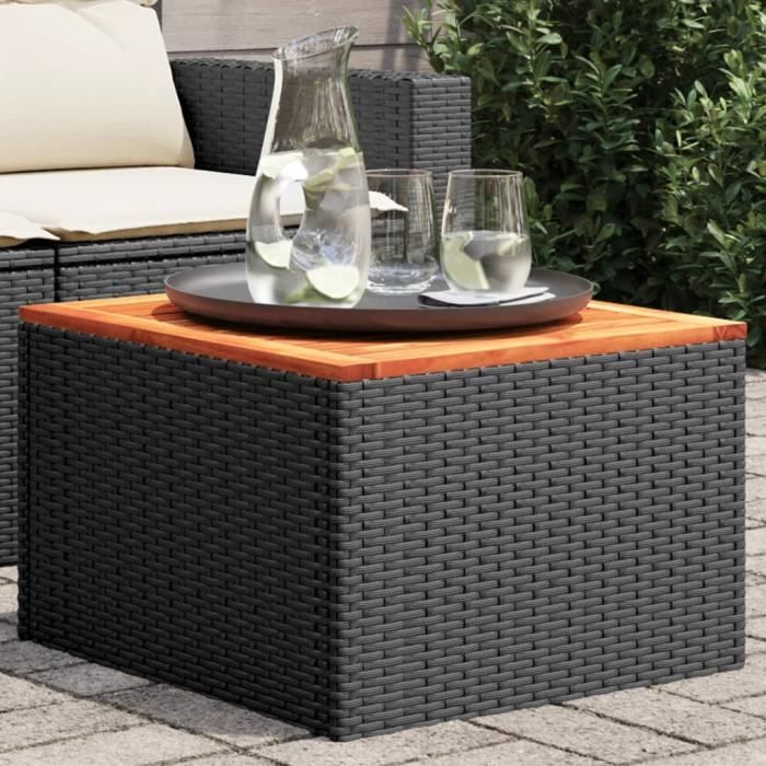 Meuble Table de jardin - Noir - 55x55x37 cm - résine tressée et bois acacia 7 KG