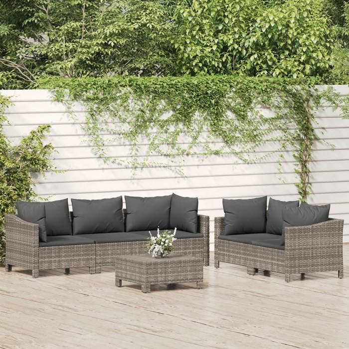 vidaXL Salon de Jardin avec Coussins 6 pcs Canapé de Patio avec Repose-pied Ensemble de Meubles de Terrasse Mobilier 3187265