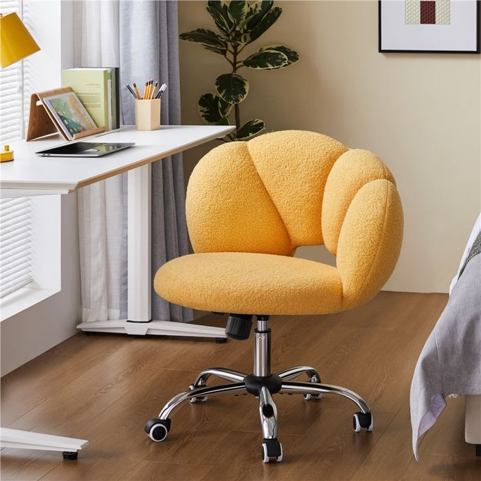 Yaheetech Chaise de Bureau Design Nuage en Tissu Bouclette Assise Réglable en Hauteur Chaise Coiffeuse Chambre Jaune