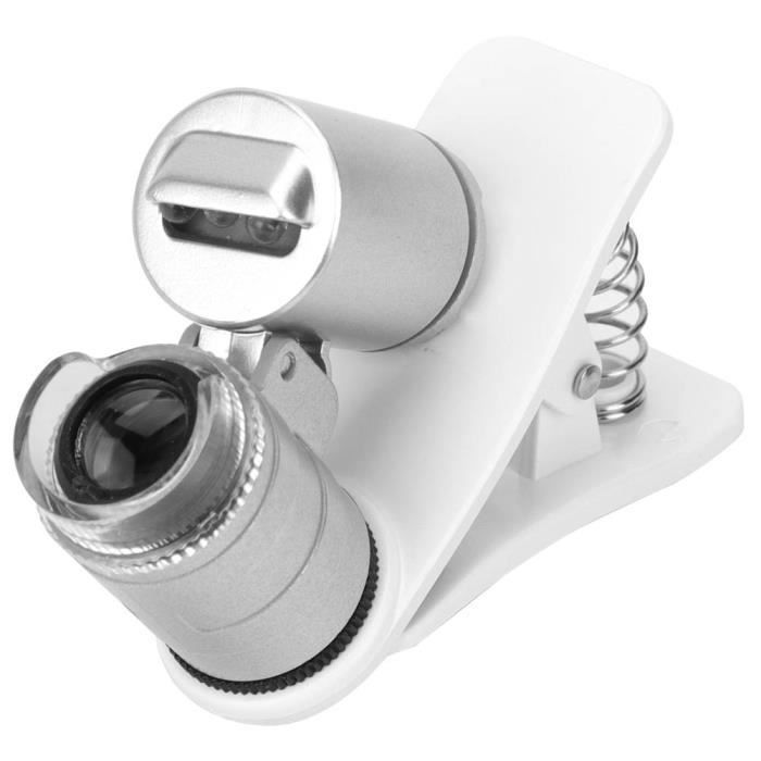 Microscope Pour Smartphone 60X – Loupe LED Avec Lumière UV, Clip Universel