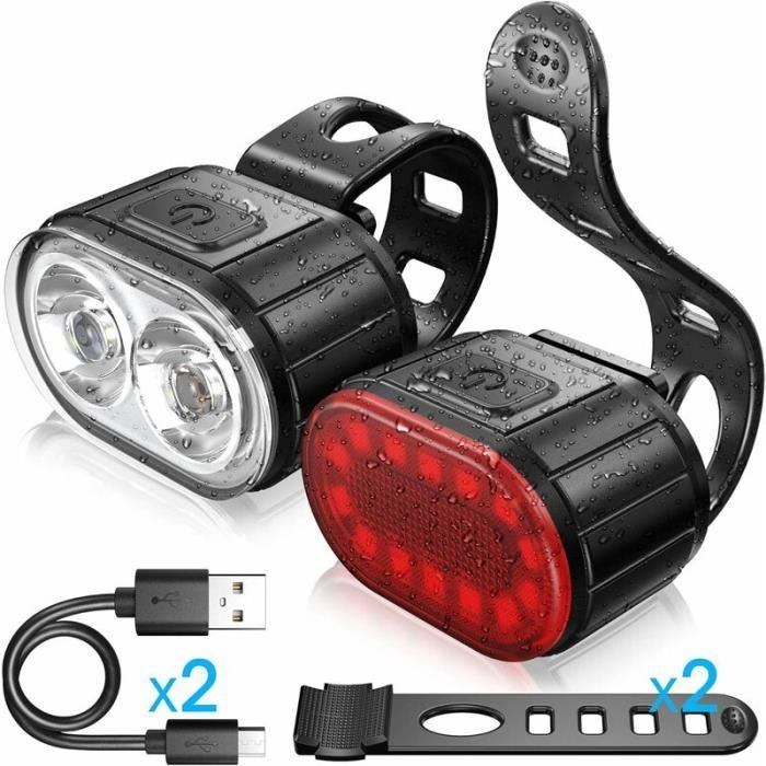 Set Éclairage de vélo rechargeable par USB – Feu avant et arrière étanches pour VTT Set Éclairage de vélo rechargeable par USB – Feu avant et arrière étanches pour VTT