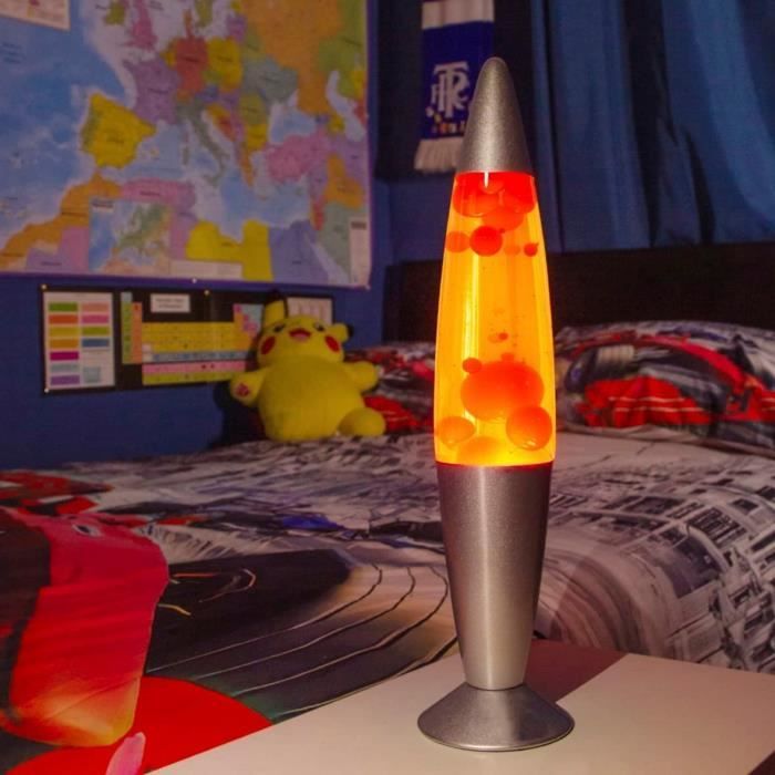 Lampe de table LED lampe à lave chambre d'enfant lampe de table lampe  d'appoint avec bulles en rouge, métal verre argent, DxH 10x41 cm