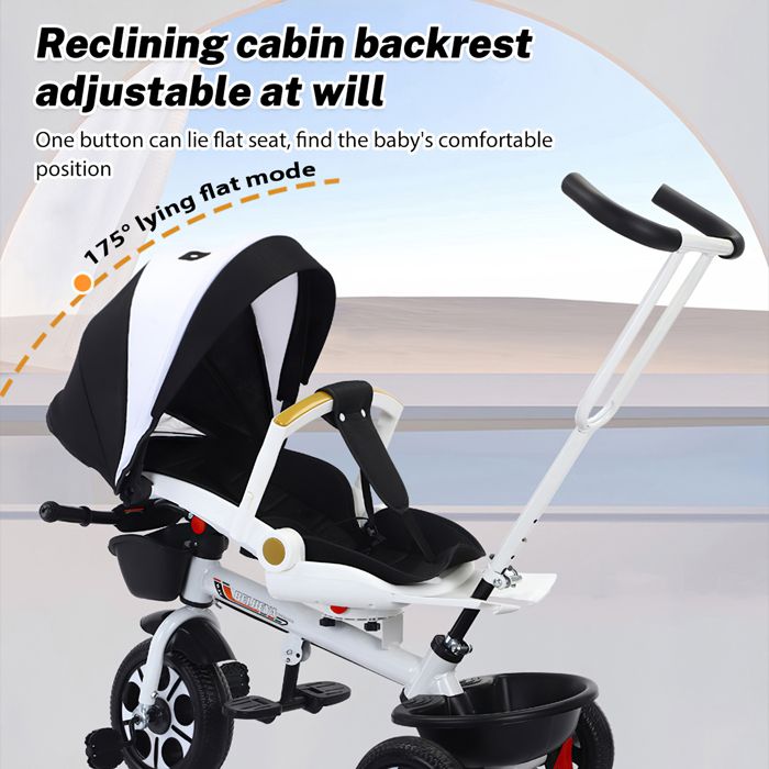 Poussette Canne Compacte 3 En 1 Bébé Et Enfant – Tricycle Évolutif Avec Musique Et Lumières, Position Allongée, Guidon Réglable, Pliable, Jusqu’à 22kg