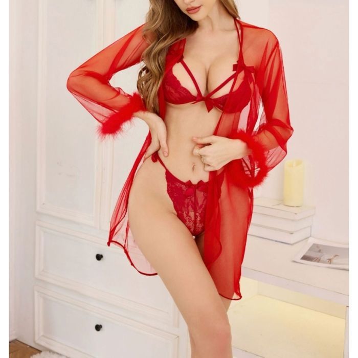 Femme Chemise de Nuit Sexy Dentelle Lingerie Pyjama en Dentelle Transparente  avec G-String Robes Nuit Nuisette rouge - Cdiscount Prt--Porter