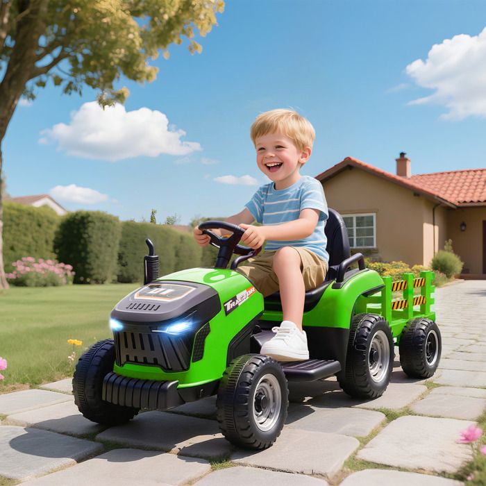 Excavatrice électrique AIYAPLAY 12V – Godet + Remorque – Télécommande 2,4G – 3-8 Ans