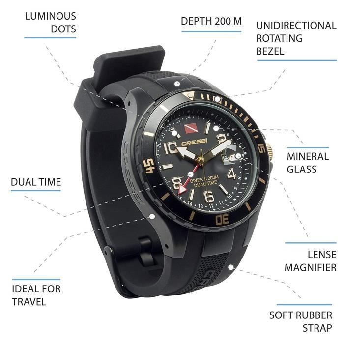 Montre de Plongée Cressi Traveller 200m/20ATM Mixte Caoutchouc  Souple