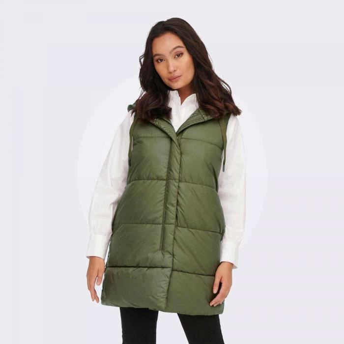 Doudoune matelass e sans manches capuche Femme ONLY Kaki